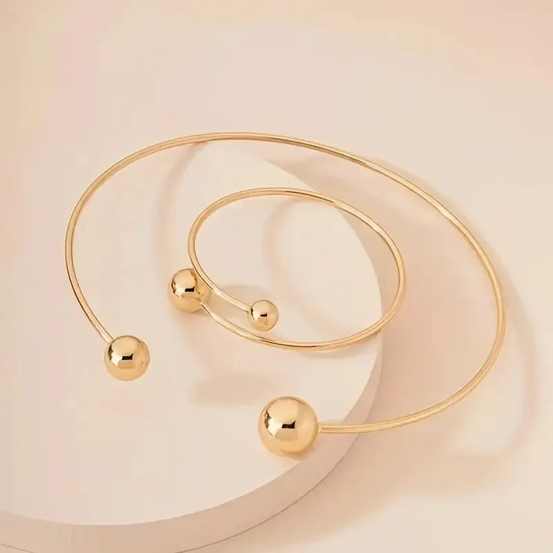 Minimalist Glow Collar & Cuff Bracelet Set | Gold 18k