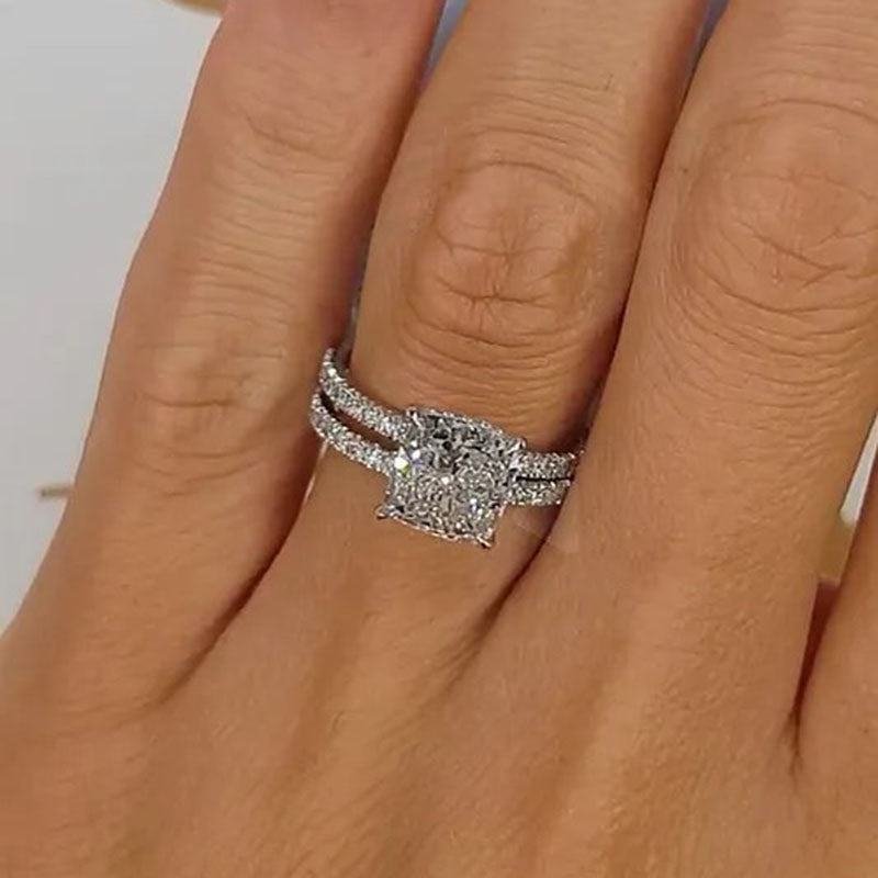 Bridal Cushion 2PC Ring Set | White Gold 16k