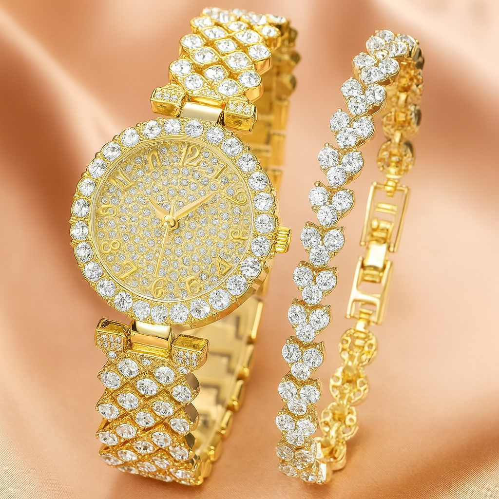 Luxe Radiance Gold Watch & Bracelet Set | Gold 18k