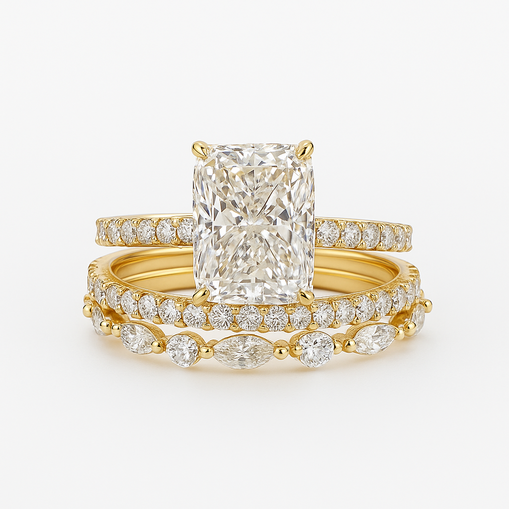 Jaily 3PC Wedding Ring Set | White Gold 18k