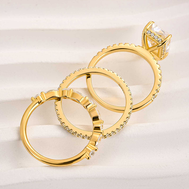Jaily 3PC Wedding Ring Set | White Gold 18k