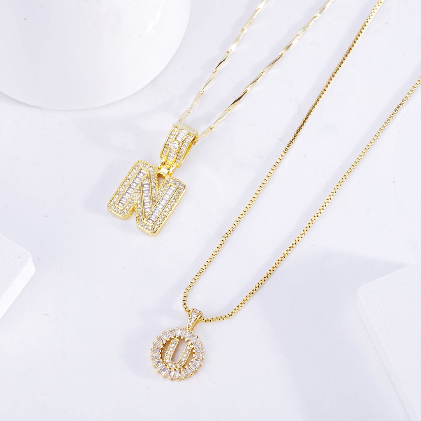 Moissanite letter initial necklace set | White Gold 18k