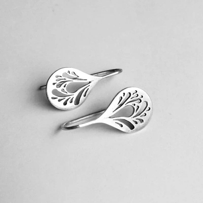 Antique Hollow Drop Earrings | White Gold 16k