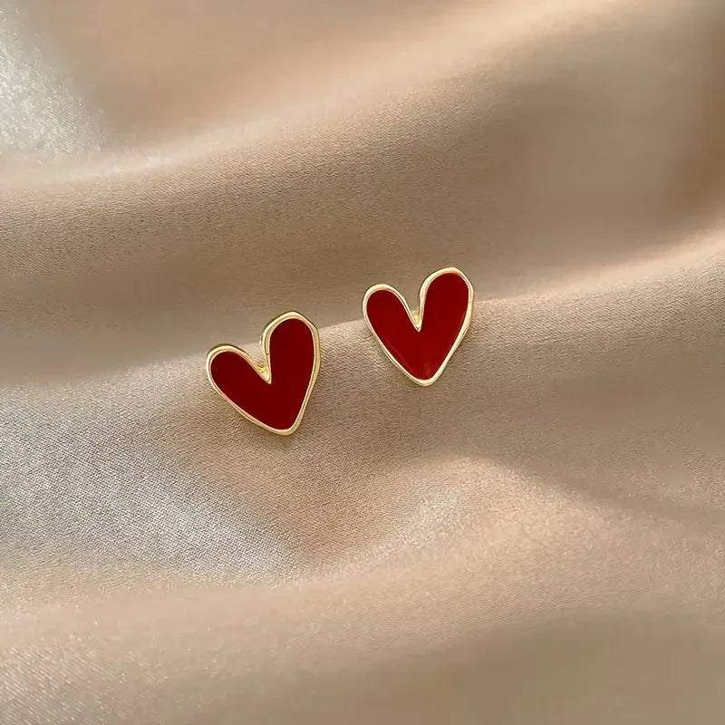Antique Red Heart Gold Earrings | Gold 14k