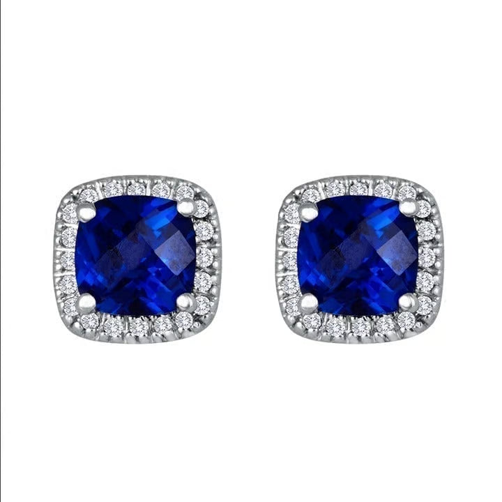 Saphir Square Stud Earrings | White Gold 16k