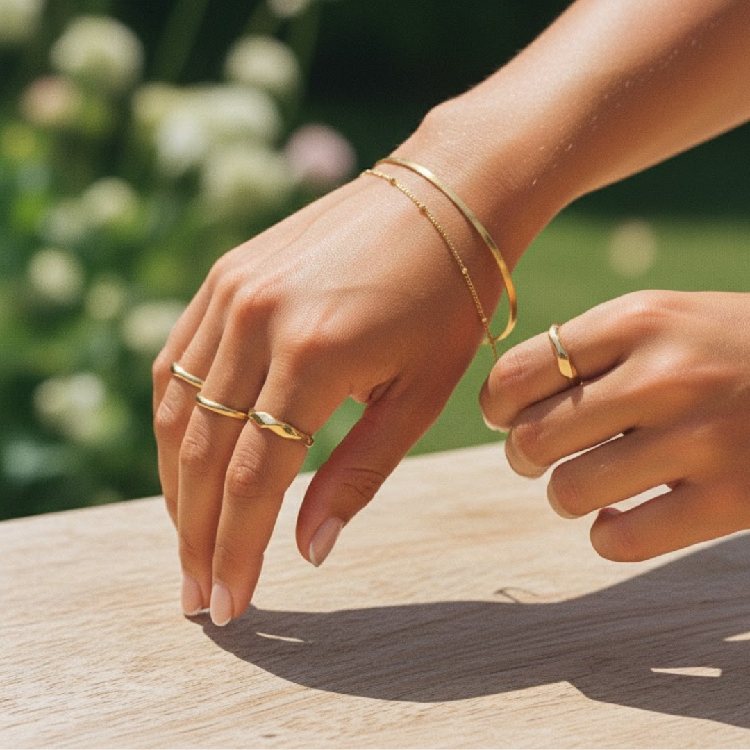 Dainty Herringbone & Bead Layered Bracelet