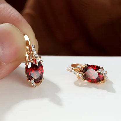 Crimson Twilight Drop Earrings | Gold 16k