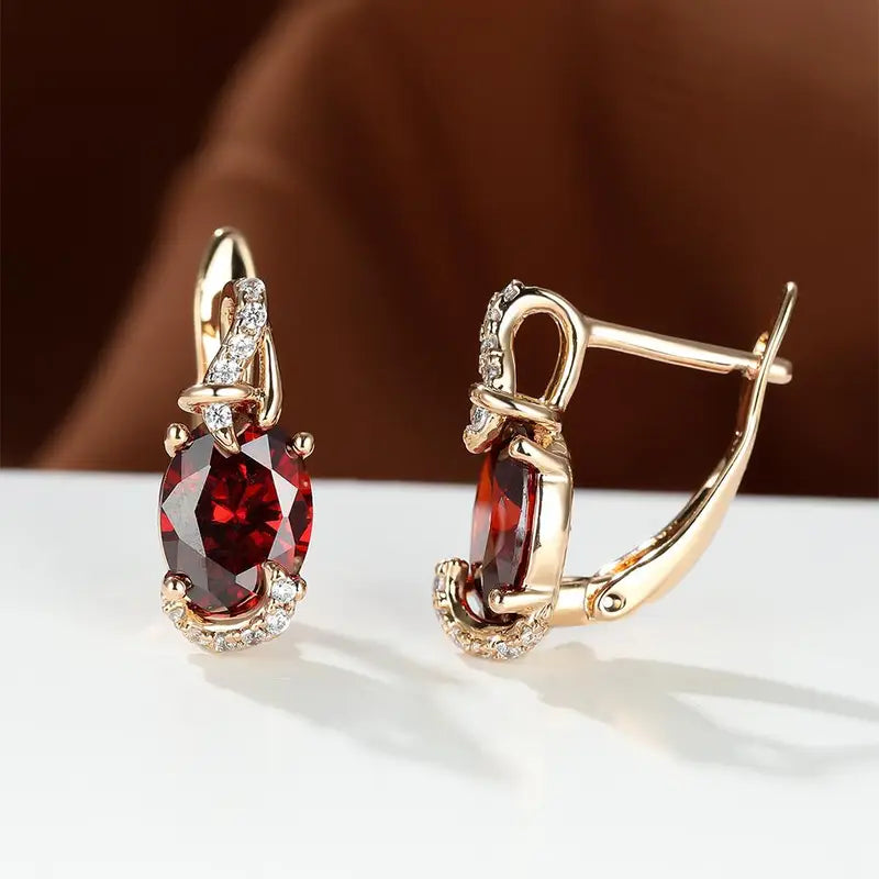 Crimson Twilight Drop Earrings | Gold 16k