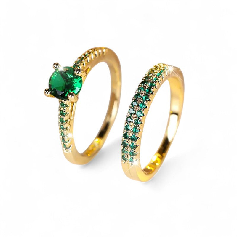 Serena Emerald Duo Ring Set | Gold 18k