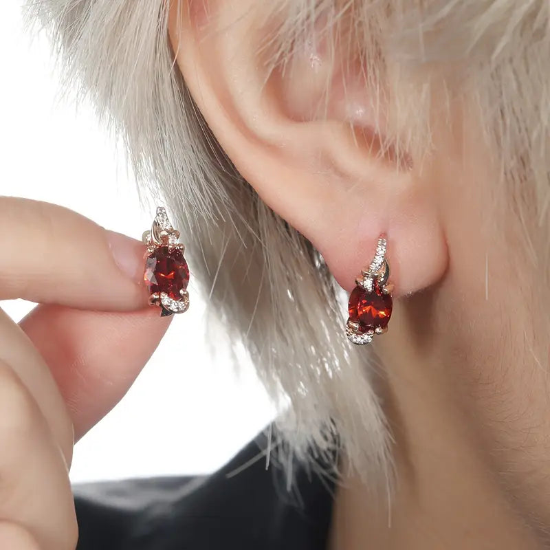 Crimson Twilight Drop Earrings | Gold 16k
