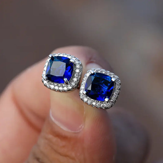 Saphir Square Stud Earrings | White Gold 16k