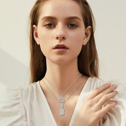Moissanite letter initial necklace set | White Gold 18k