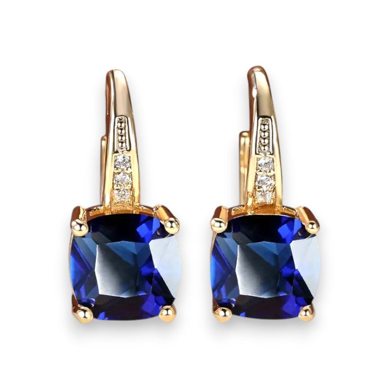 Mystic Sapphire Stone Hoop Earrings | Gold 18k