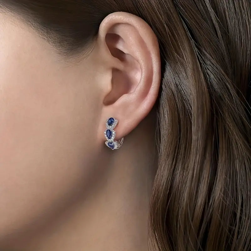 Royal Sapphire Crest Earrings | White Gold 16k