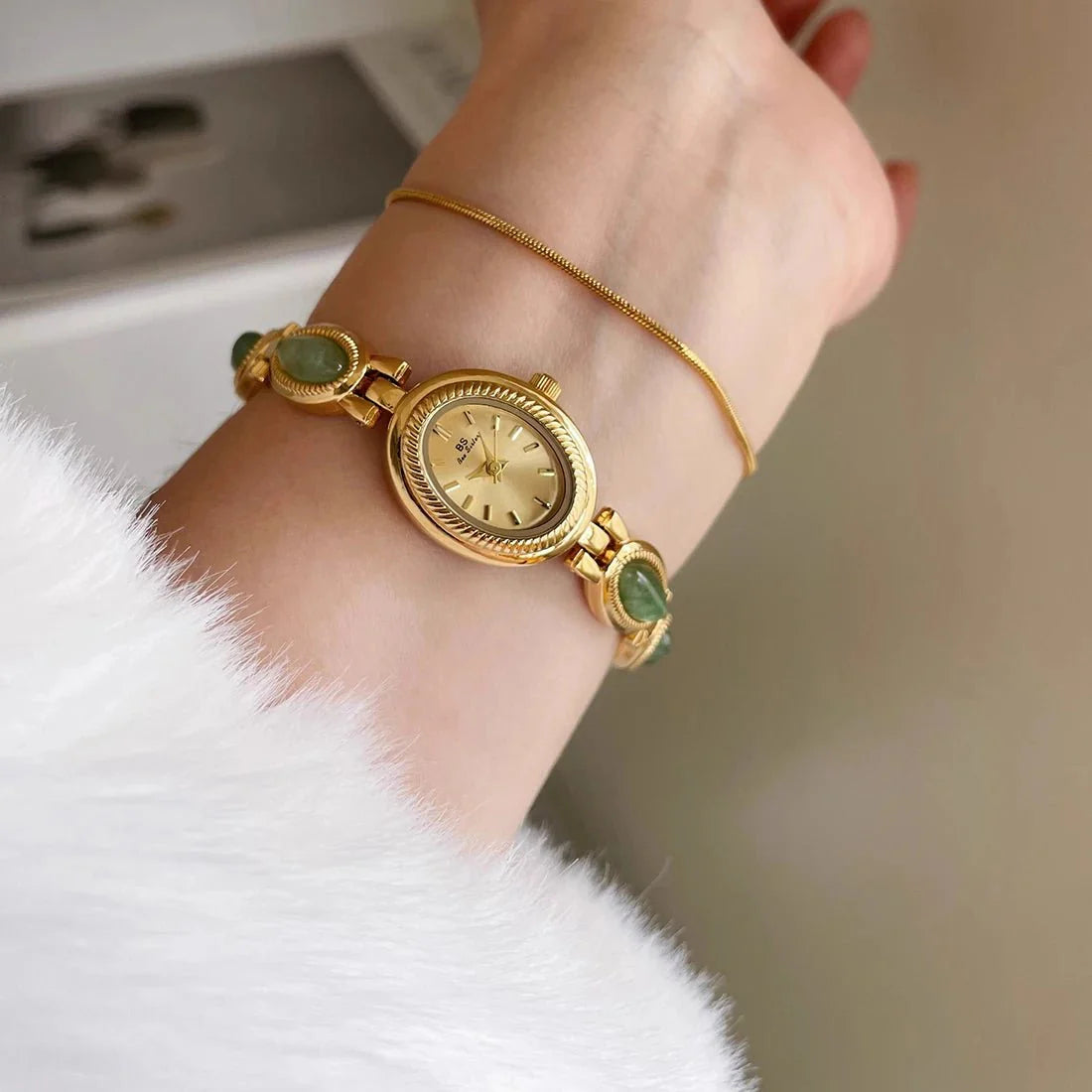 Aubrette Elegant Jade Bracelet Watch