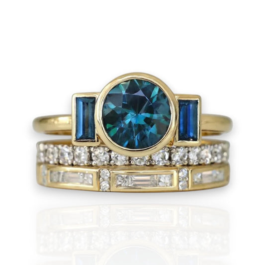 Antique Blue Elegant Ring Set | Gold 18k
