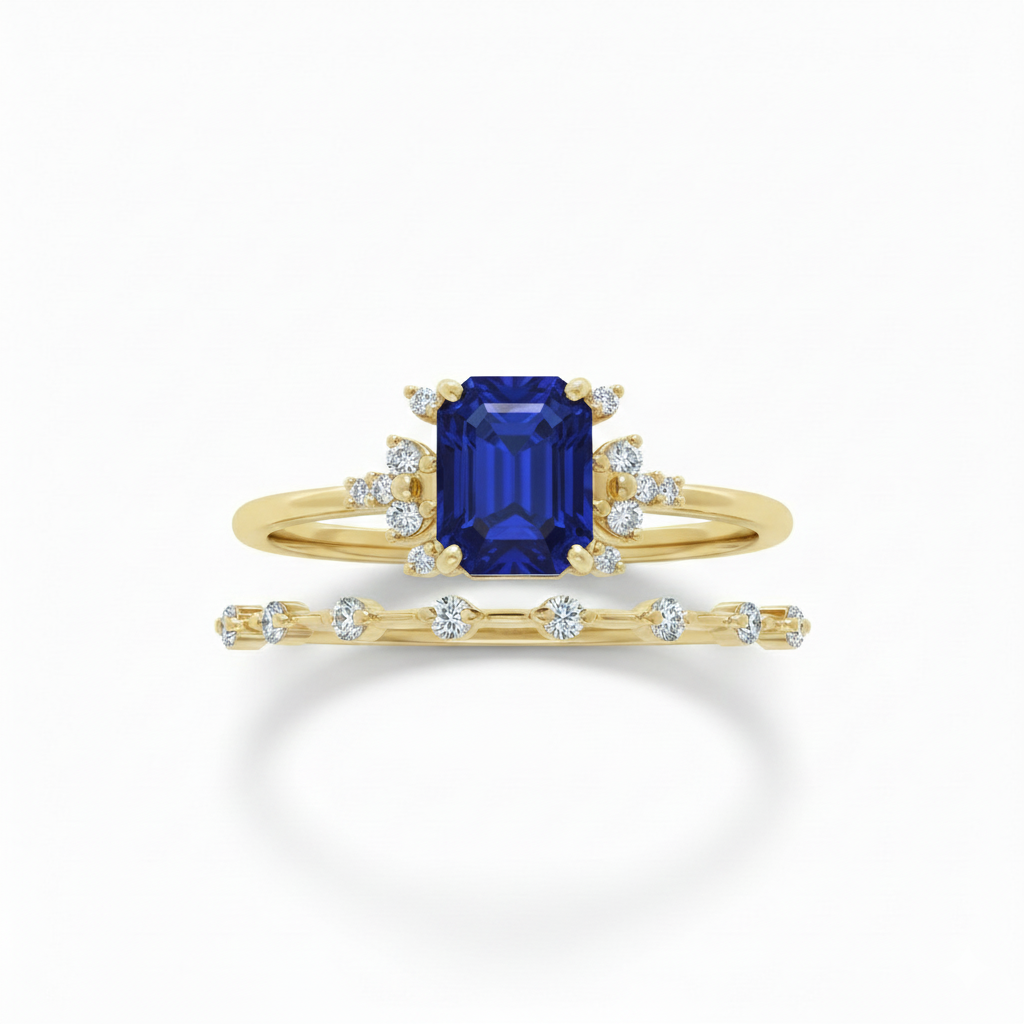 Crystal Blue Shine Ring Set | Gold 18k