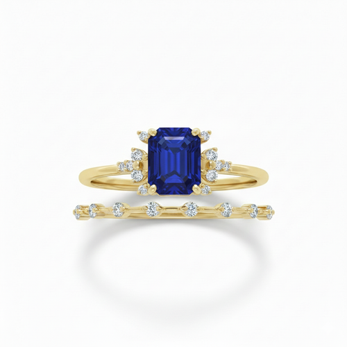 Crystal Blue Shine Ring Set | Gold 18k