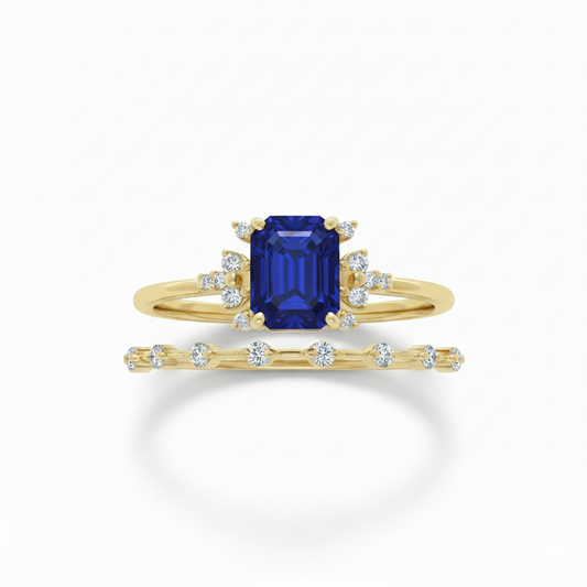 Crystal Blue Shine Ring Set | Gold 18k
