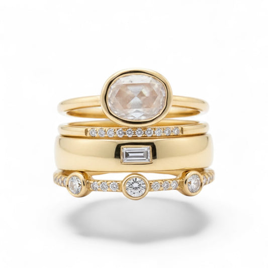 Vintage Gold & Zirconia Ring Set | Gold 18k