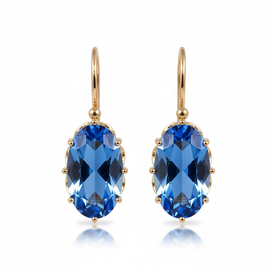 Golden Blue Bloom Earrings | Gold 16k