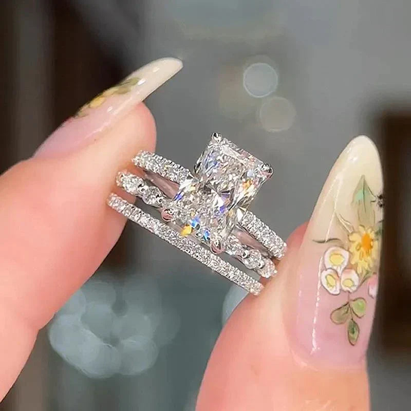 Jaily 3PC Wedding Ring Set | White Gold 18k