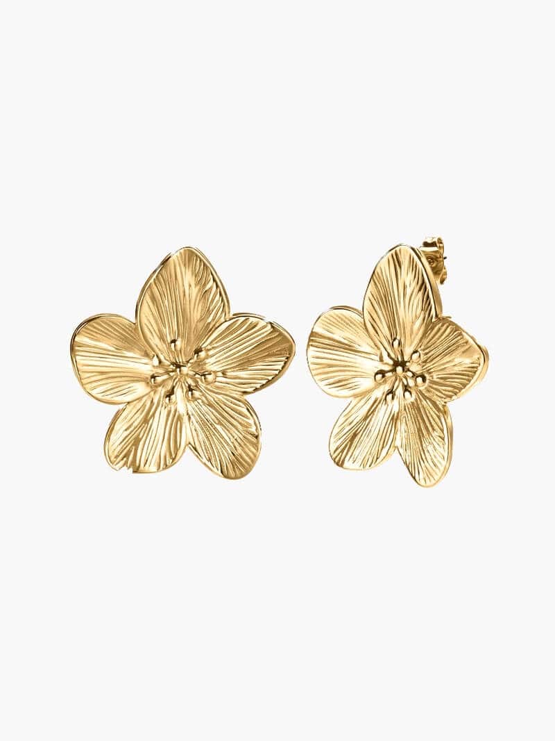 Lea Floral Statement Earrings - Gold Plated
