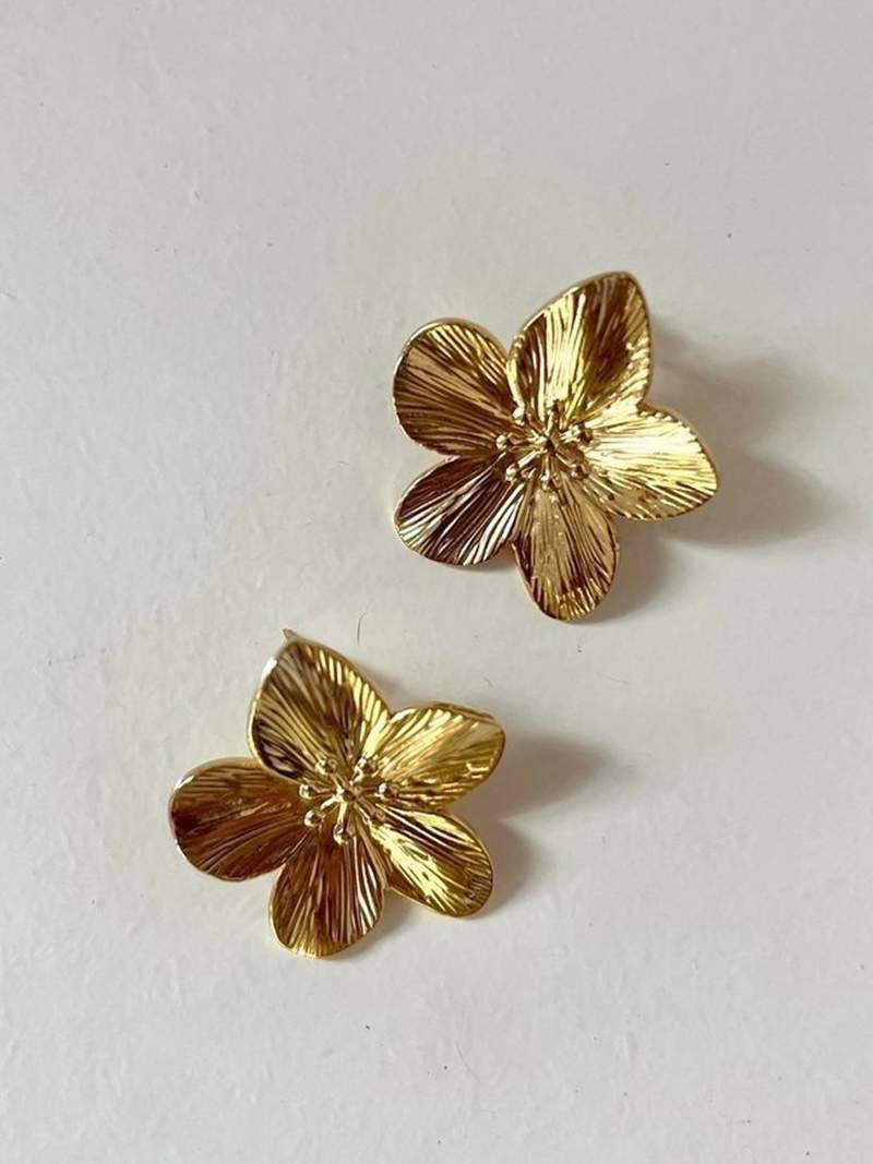 Lea Floral Statement Earrings - Gold Plated