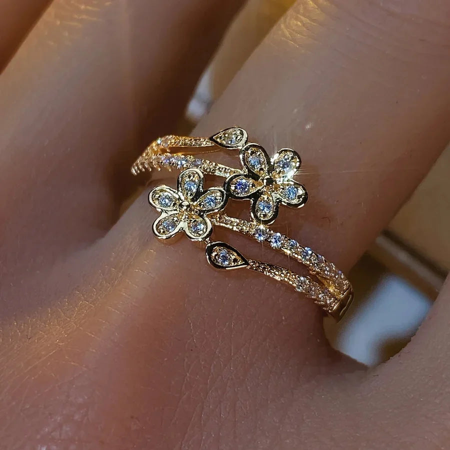 Elegant Bright Flower Gold Ring | Gold 16k