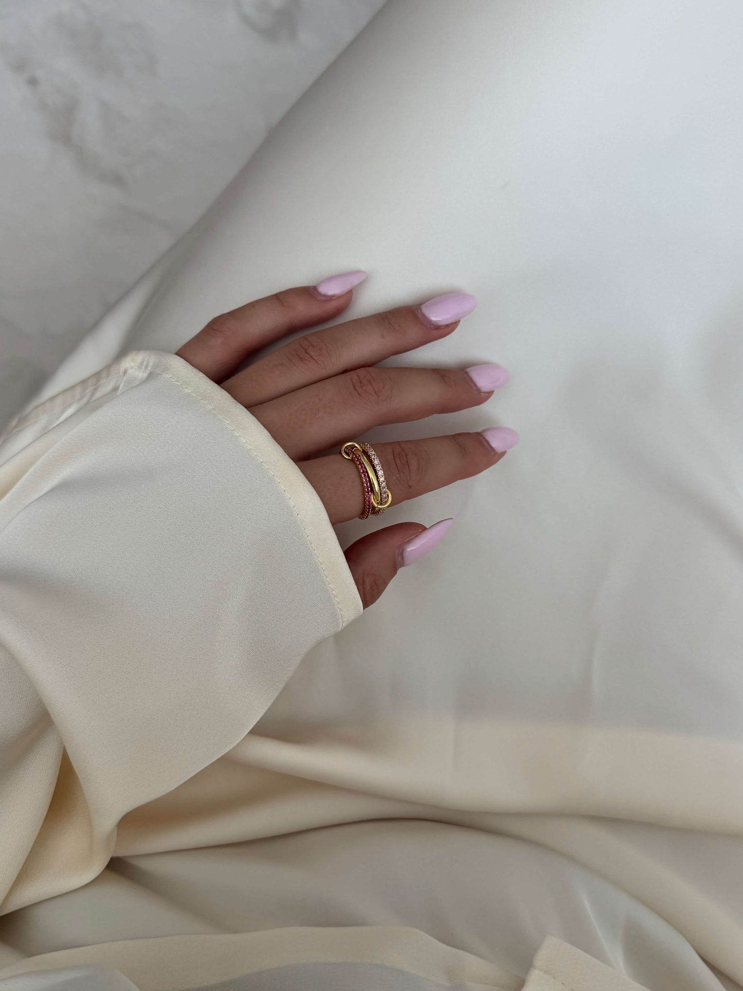Pink Rhinestone Stacked Ring - Kora Jewelry