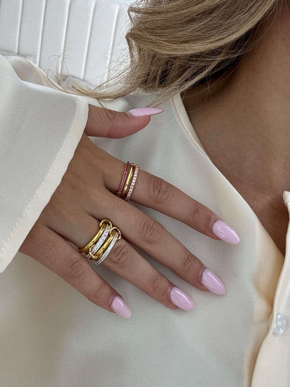 Pink Rhinestone Stacked Ring - Kora Jewelry