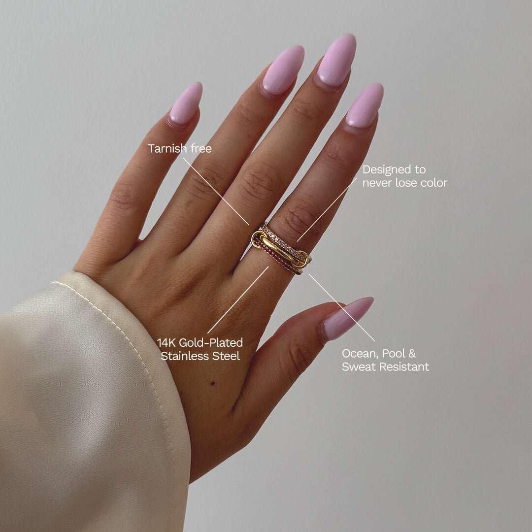 Pink Rhinestone Stacked Ring - Kora Jewelry