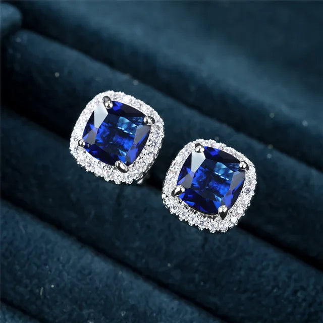 Saphir Square Stud Earrings | White Gold 16k