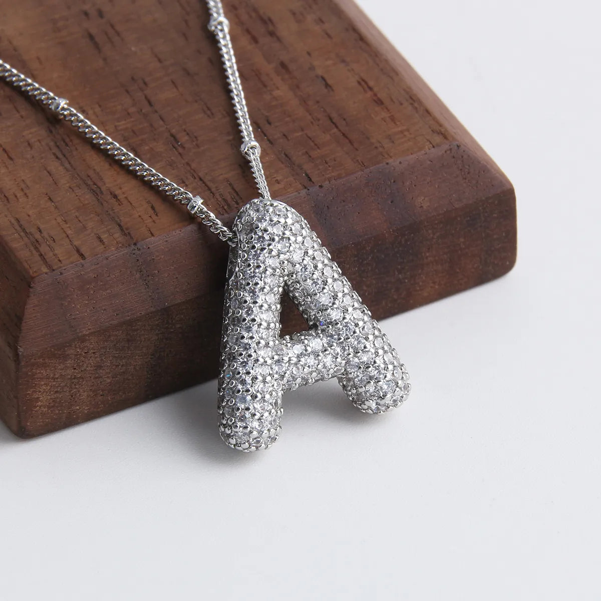 Bubble letter initial necklace set | White Gold 18k