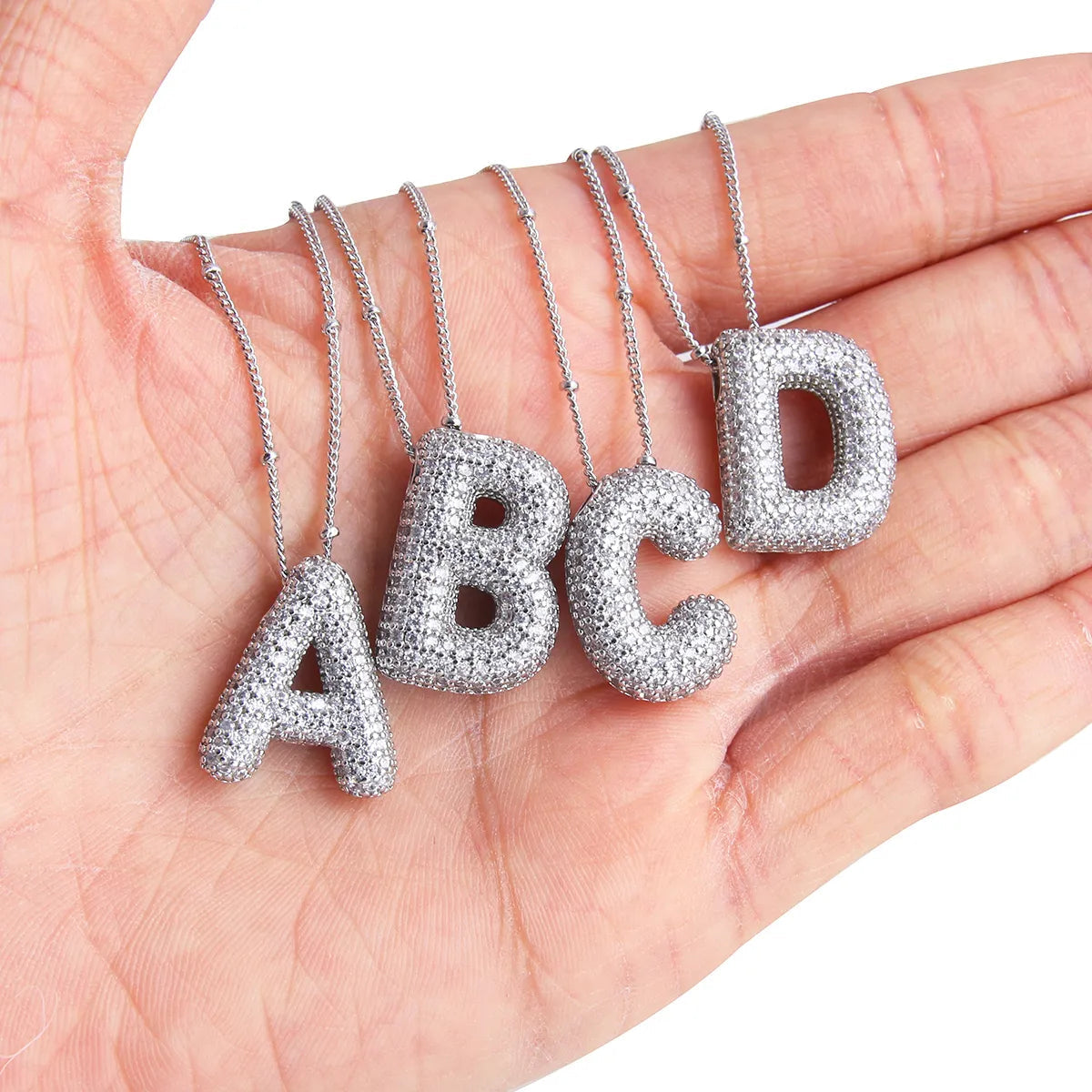 Bubble letter initial necklace set | White Gold 18k