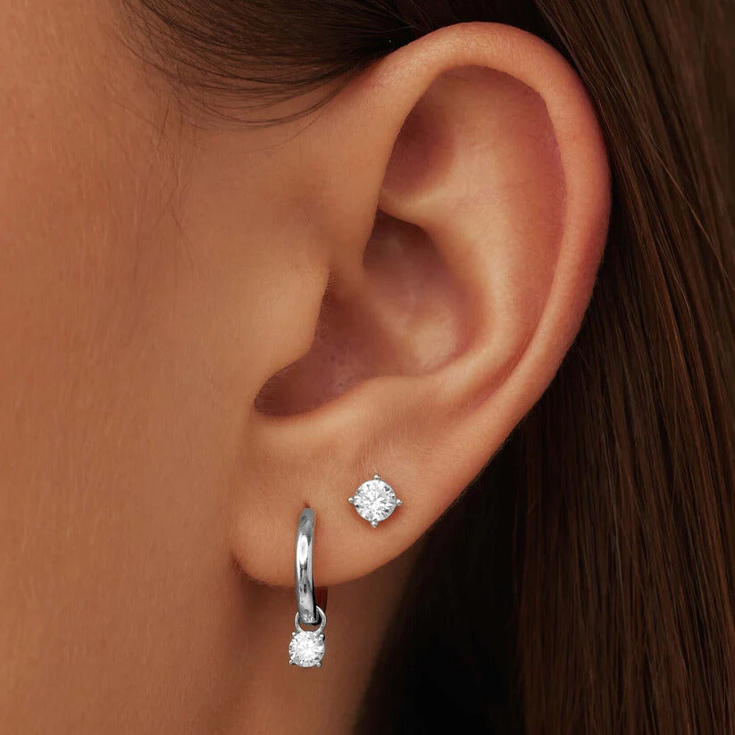 Larmes de Lune Stone Stud Earrings | White Gold 14k