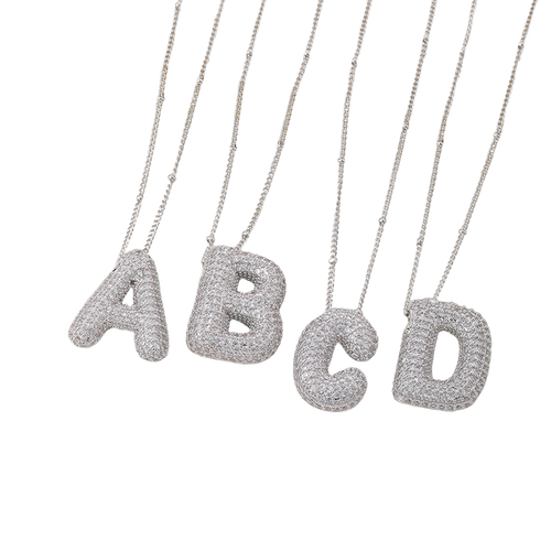Bubble letter initial necklace set | White Gold 18k