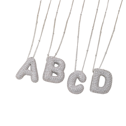 Bubble letter initial necklace set | White Gold 18k