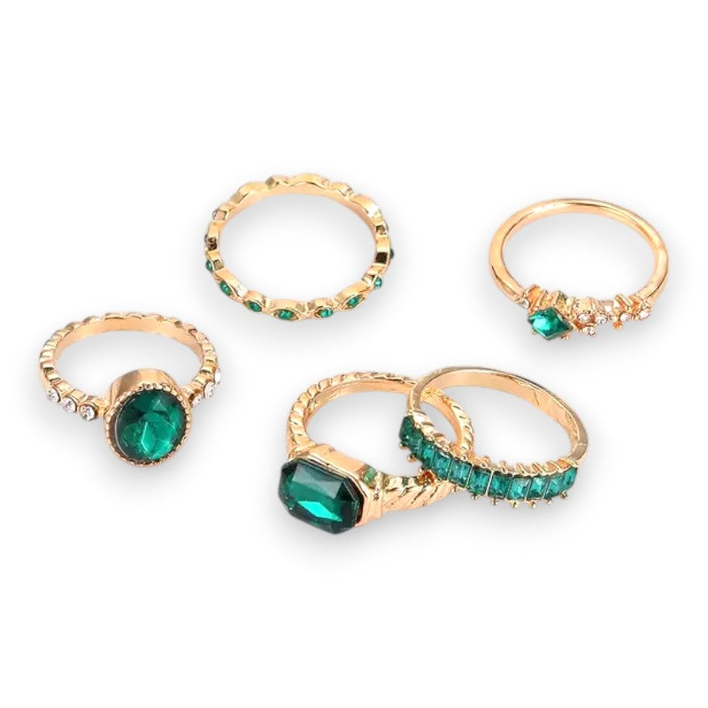 Zarina Exquisite Emerald Ring Set | Gold 18k