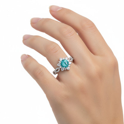 Crystal Turquoise Flower Ring | White Gold 18k