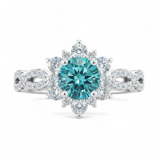 Crystal Turquoise Flower Ring | White Gold 18k