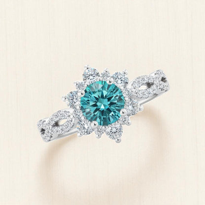 Crystal Turquoise Flower Ring | White Gold 18k
