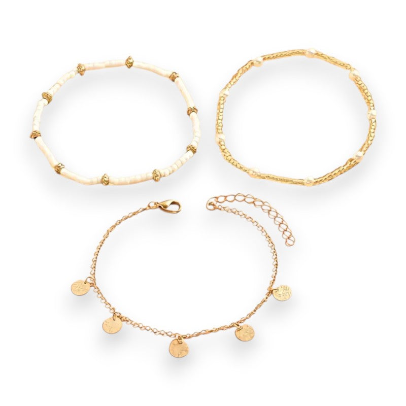 Coastal Charm 3-Piece Layered Anklet Set | Gold 18k