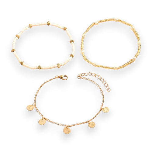 Coastal Charm 3-Piece Layered Anklet Set | Gold 18k