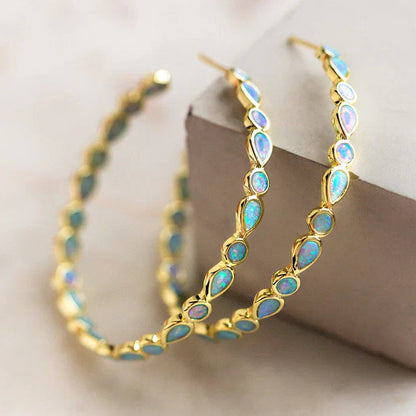 Antique Golden Circle Opal Earrings