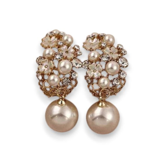 Elegant Flower Pearl Earrings | Gold 14k