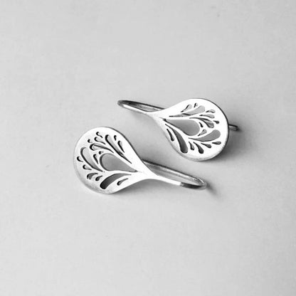 Antique Hollow Drop Earrings | White Gold 16k