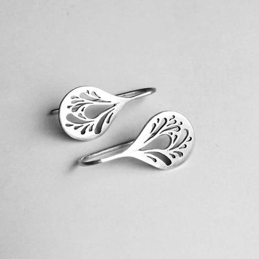 Antique Hollow Drop Earrings | White Gold 16k