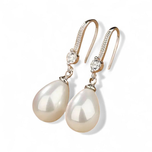 Dangling Earrings with Bright Pearls | White Gold 18k