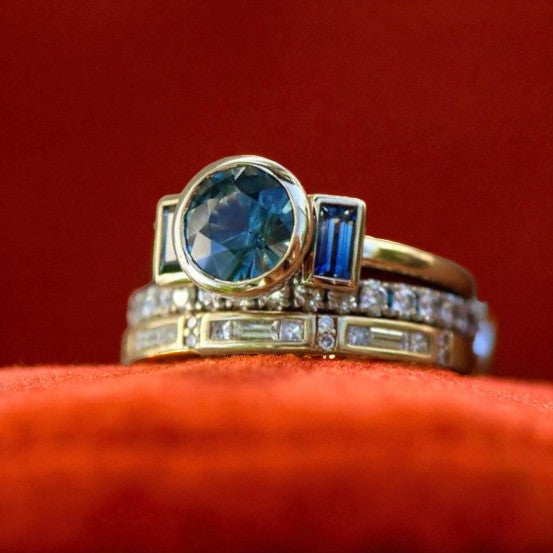 Antique Blue Elegant Ring Set | Gold 18k